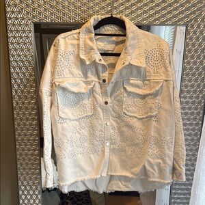 Zara Woman Cream Eyelet Button-Up Shirt